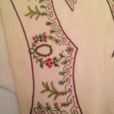 Embroidery on an unfinished white silk waistcoat, late 18th c